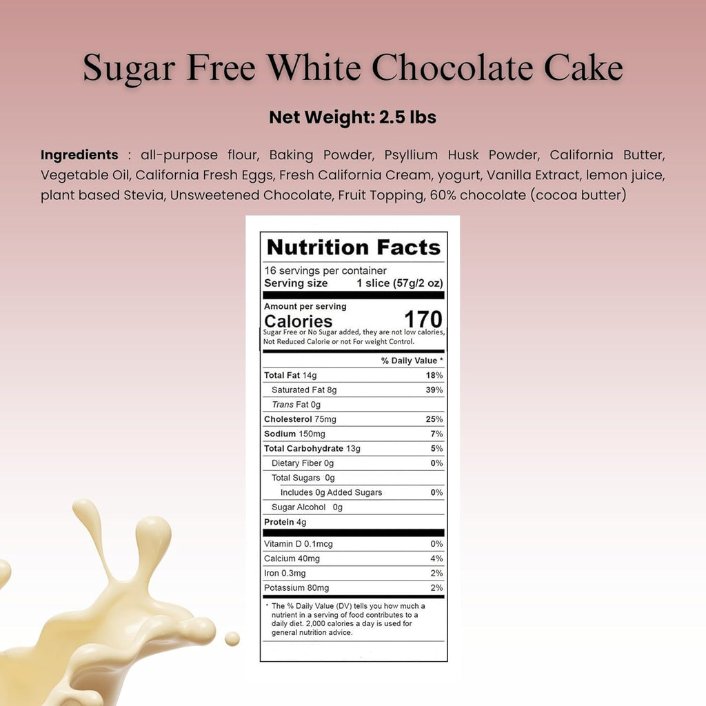 Andy Anand Sugar Free White Chocolate Cake, Topped with Strawberry (2.5 lbs) Enjoy the amazing taste of a classic  Cake without the sugar! Perfect for guilt-free celebrations