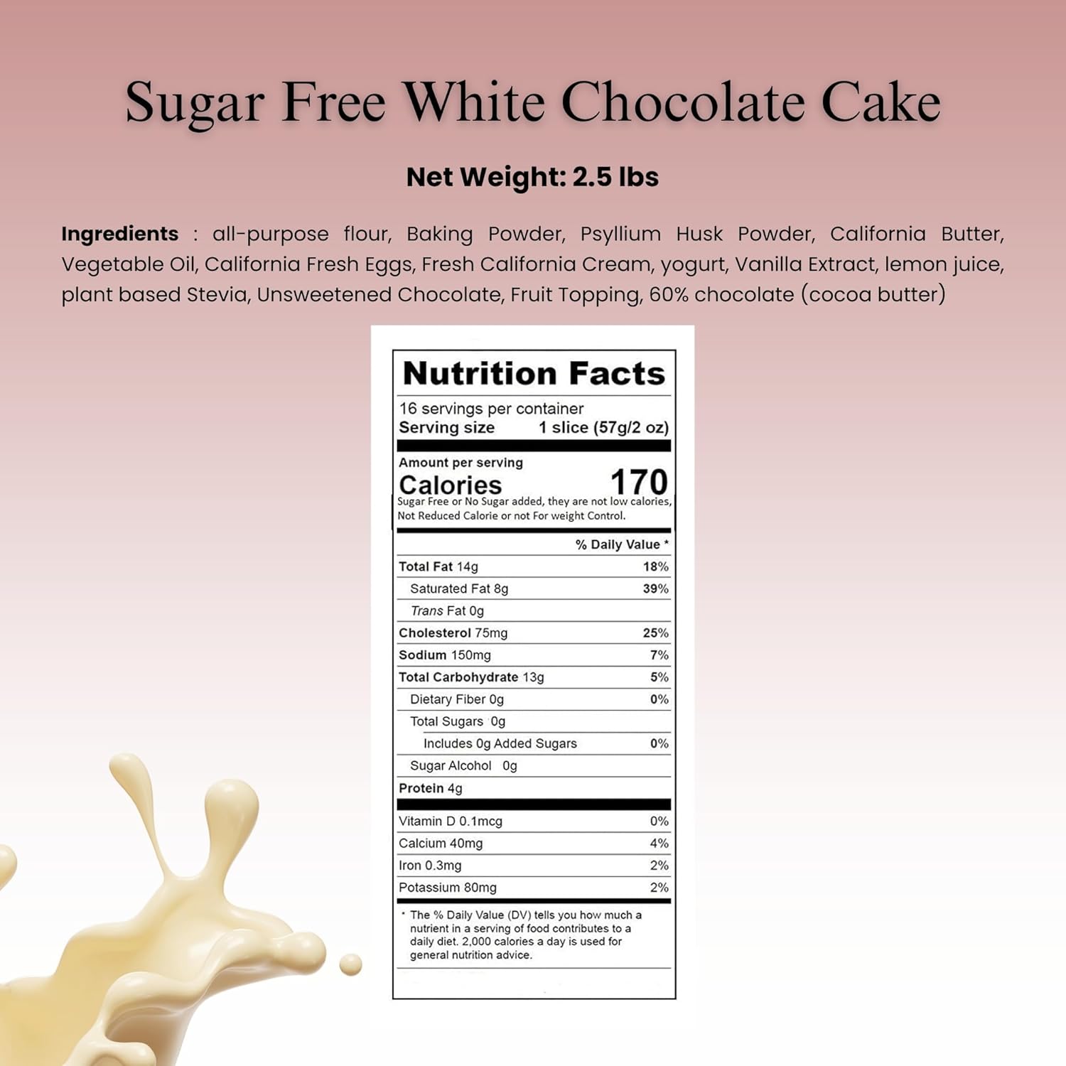 Andy Anand Sugar Free White Chocolate Cake, Topped with Strawberry (2.5 lbs) Enjoy the amazing taste of a classic  Cake without the sugar! Perfect for guilt-free celebrations