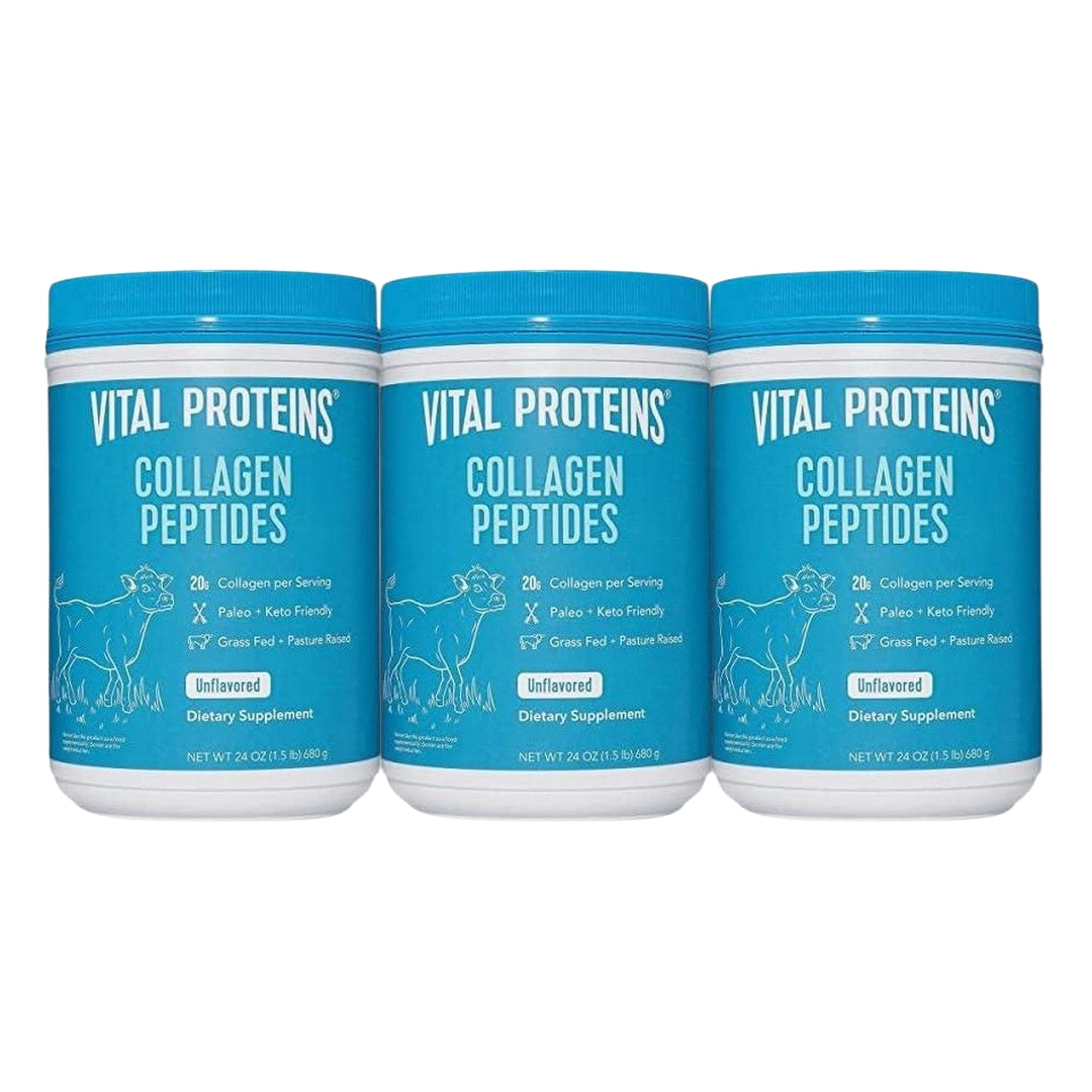 Vital Proteins Collagen Peptides 3-Pack – Unflavored &amp; Chocolate – Supports Hair, Skin, Nails, Bones & Joint Health – Gra