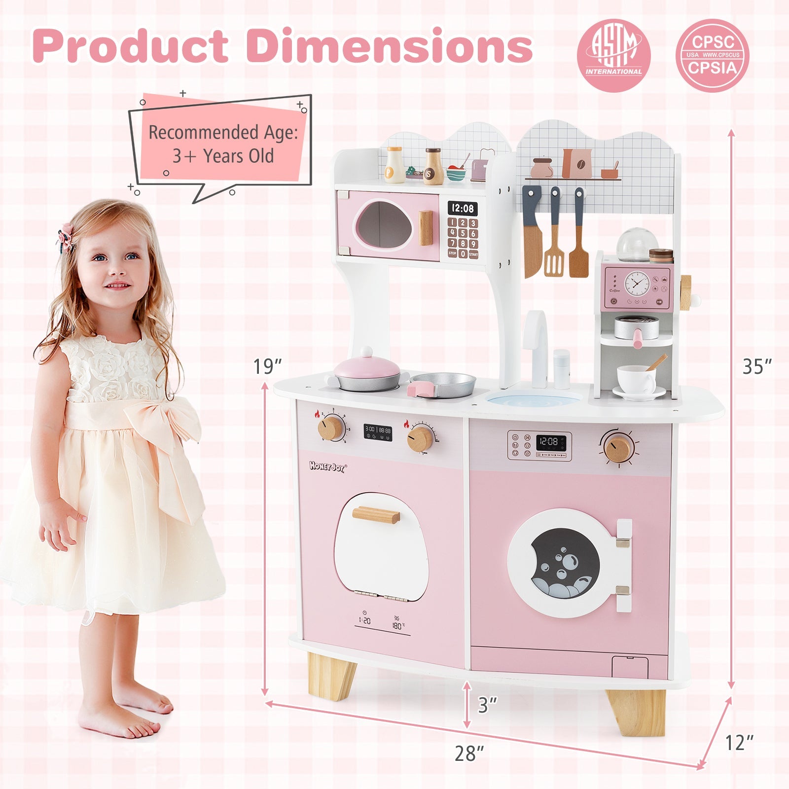 Wooden Kids Kitchen Playset with Coffee Maker for kids-Pink