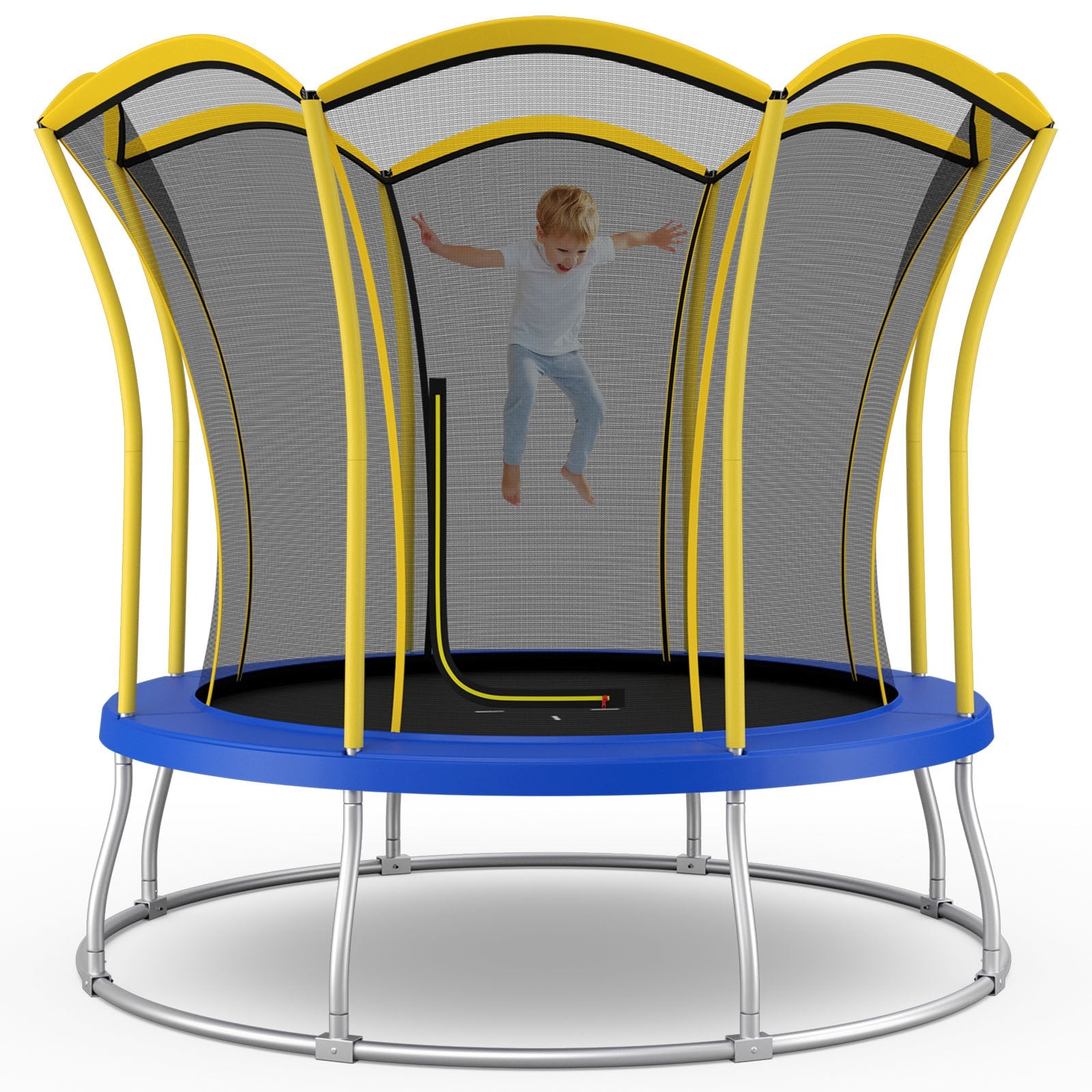 8 Feet Outdoor Unique Flower Shape Trampoline with Enclosure Net-Yellow