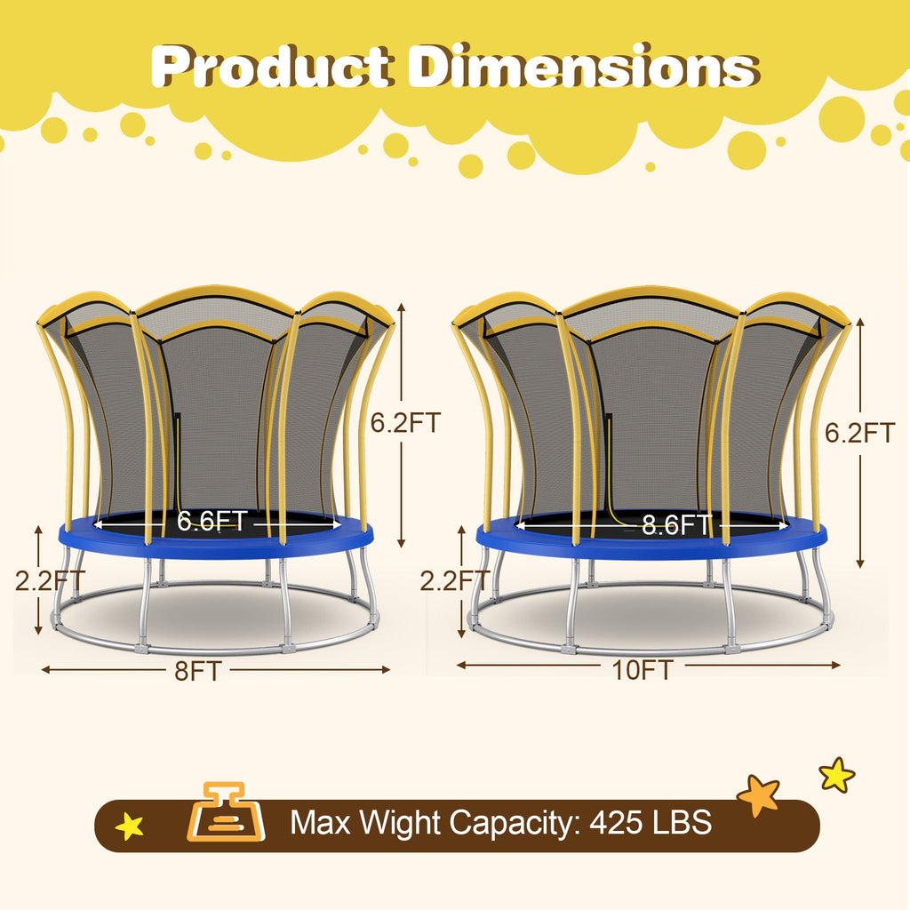 8 Feet Outdoor Unique Flower Shape Trampoline with Enclosure Net-Yellow
