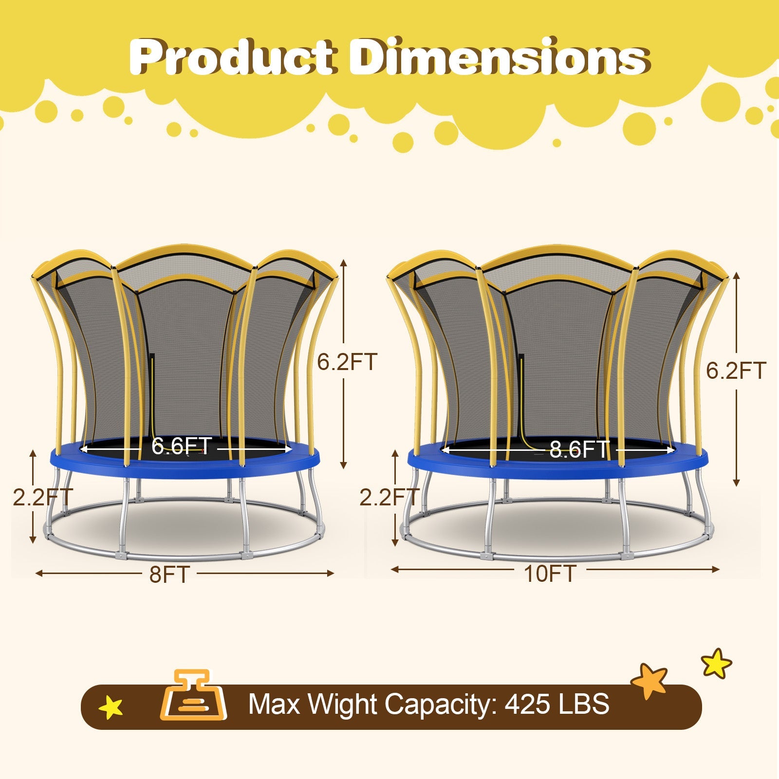 8 Feet Outdoor Unique Flower Shape Trampoline with Enclosure Net-Yellow