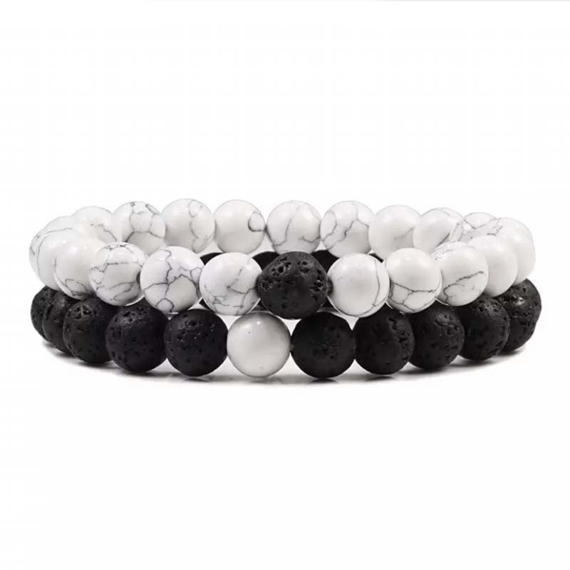 Natural Volcanic Stone White Pine Red Pine Tiger Eye Beaded Set