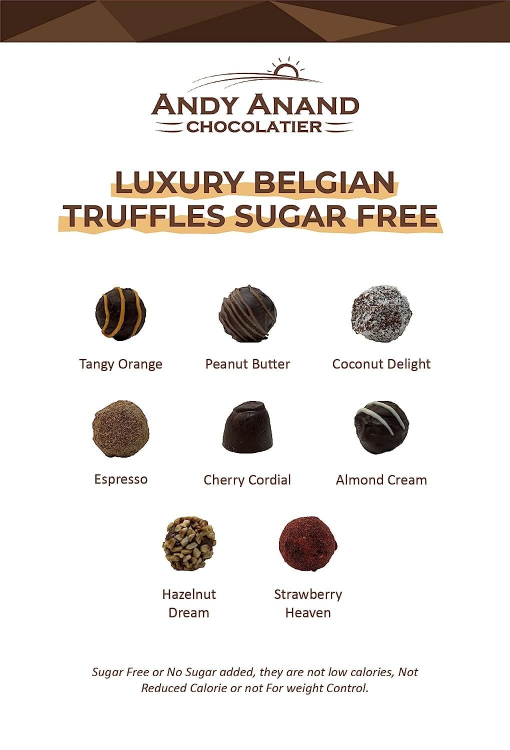 Andy Anand Belgian Sugar Free Chocolate Truffles Gift Box – 48 Pc Handcrafted, Gluten-Free, Diabetic-Friendly European Chocolate, 60% Chocolate (Cocoa Butter)