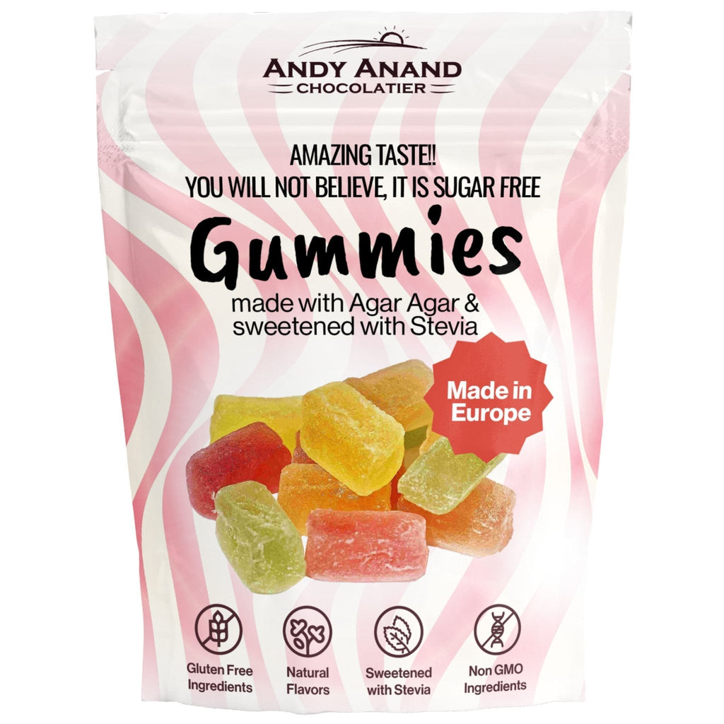 Andy Anand 30 Pc Sugar Free Gummies made with Agar Agar and sweetened with Stevia, Amazing-Delicious Assorted Flavors 7 Oz, Diabetic Friendly Gummies Candy