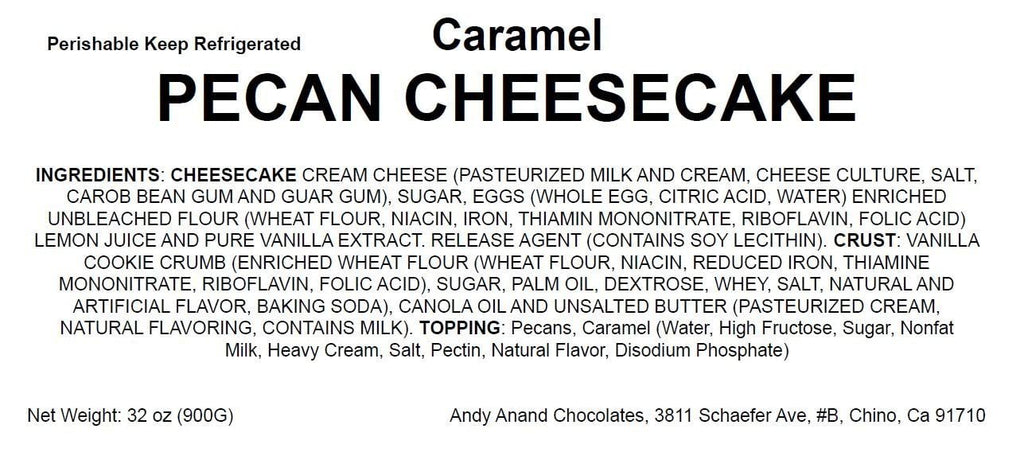 Andy Anand Caramel Pecan Cheesecake 9" | Freshly Baked, All-Natural Homemade Style Cheesecake Near Me Bakery (2.8 lbs)