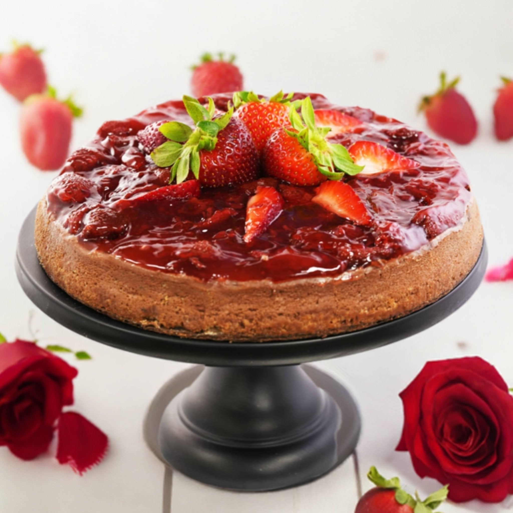 Andy Anand Chocolate Strawberry Cheesecake 9" with Real Chocolate Truffles: Cheese Cake Delivered  Home Made  (2.8 lbs)