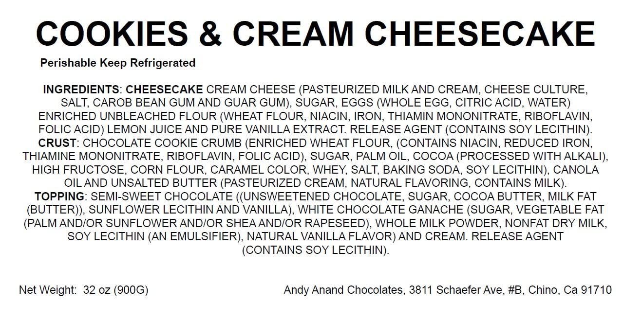 Andy Anand Cookies and Cream Cheesecake 9" - Made in Traditional Way - Freshly Baked Birthday Best Cheesecake in Ny Style (2 lbs)
