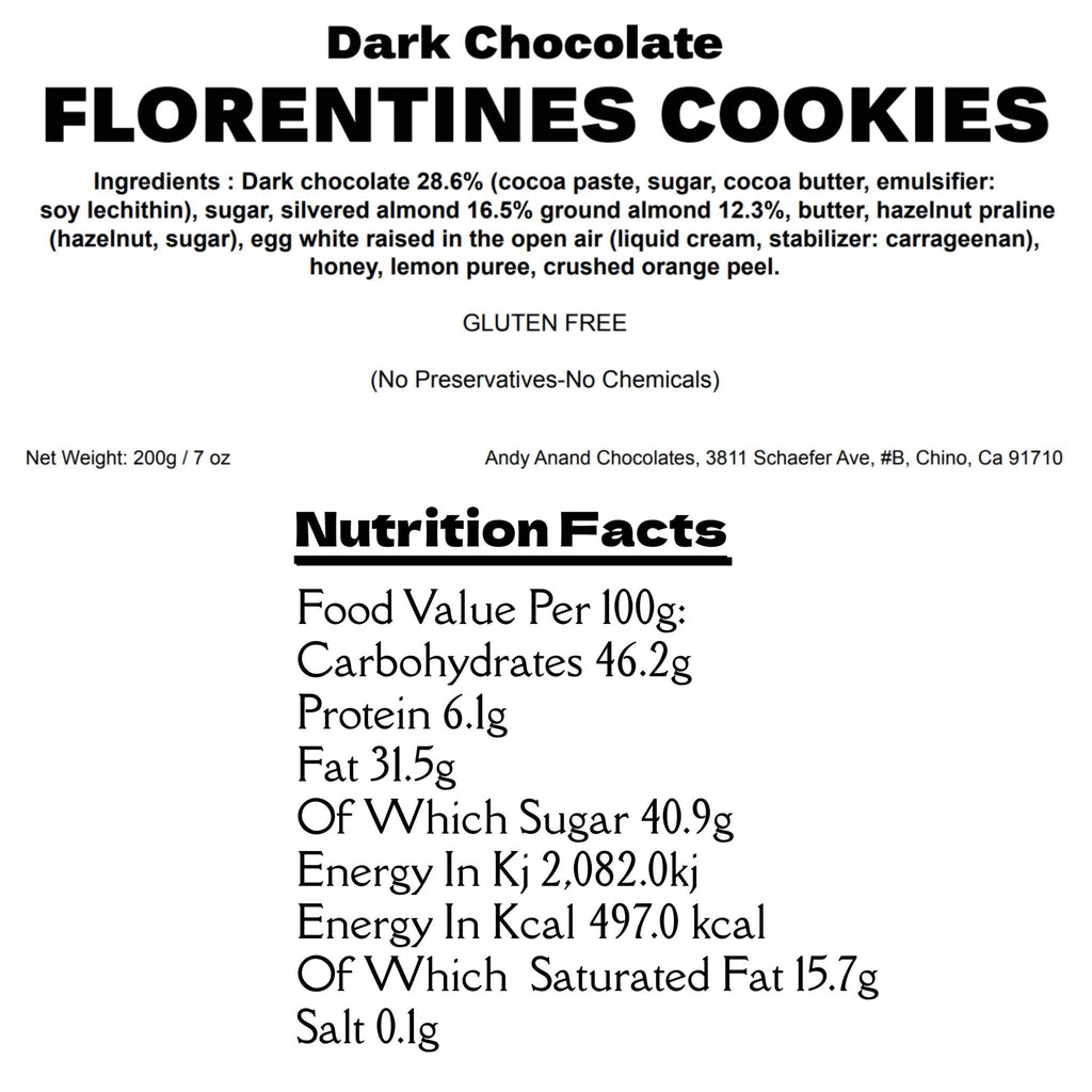 Andy Anand Dark Chocolate Florentine Biscuit Cookies Orange Almond 24 Pcs
