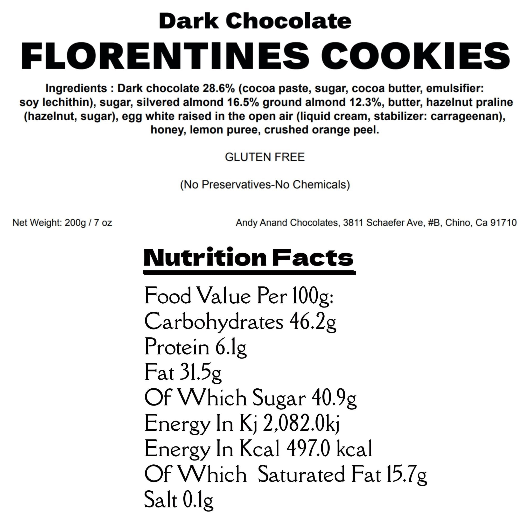Andy Anand Dark Chocolate Florentine Biscuit Cookies Orange Almond 24 Pcs