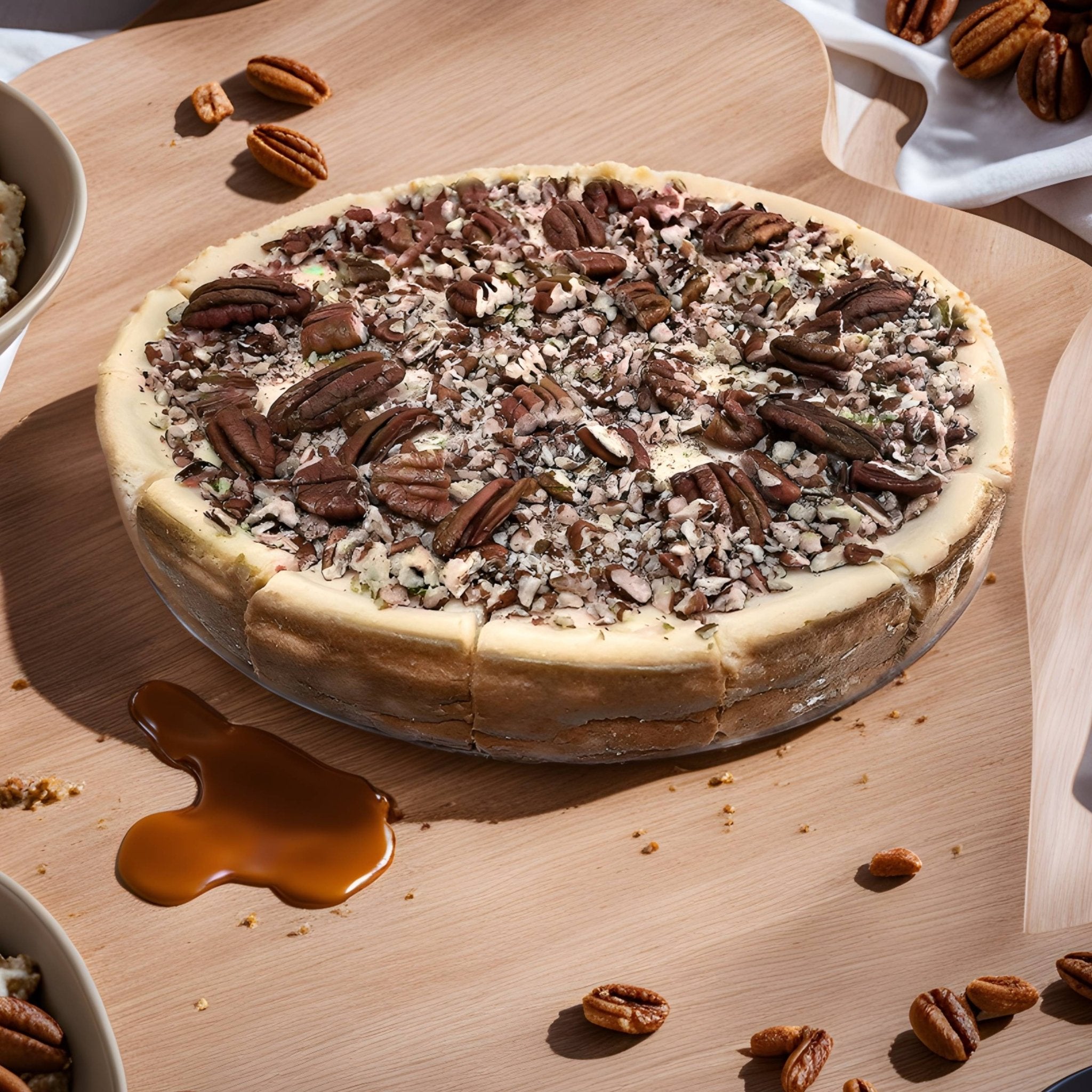 Andy Anand Delicious Gluten Free & Sugar Free Caramel Pecan Cheesecake 9" - All Natural Ingredients, Best Heavenly Creamy Sugar free Cheesecake Near Me For Celebrations & Dessert Lovers (2.8 lbs)
