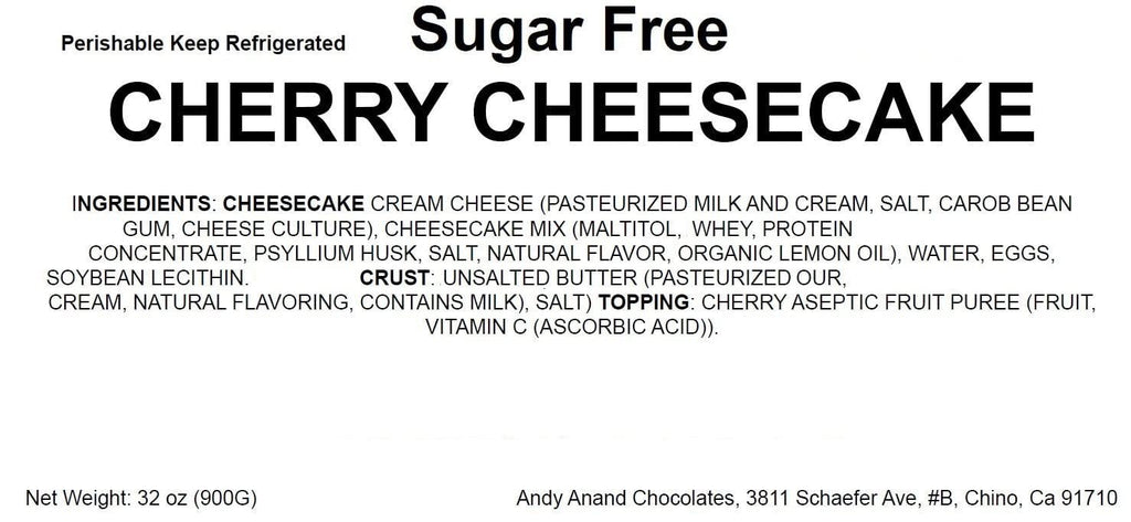 Andy Anand Delicious Gluten Free Sugar Free Cherry Cheesecake 9"- Freshly Baked, Best Cheese Cake Near Me For Celebrations & Dessert Lovers (3.4 lbs)