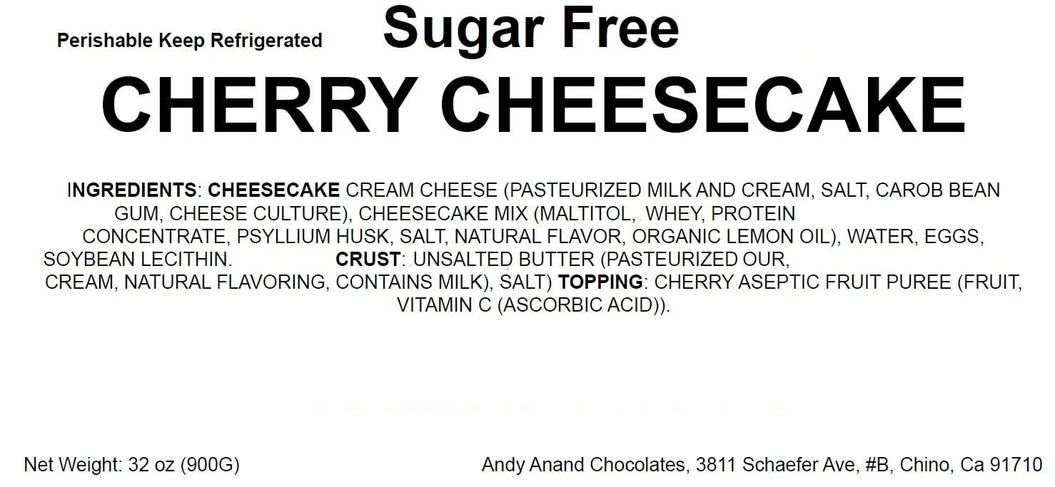 Andy Anand Delicious Gluten Free Sugar Free Cherry Cheesecake 9"- Freshly Baked, Best Cheese Cake Near Me For Celebrations & Dessert Lovers (3.4 lbs)