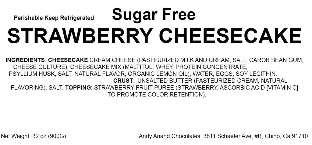 Andy Anand Gluten Free Sugar Free Strawberry Cheesecake 9" - No Preservatives or Chemicals, Creamily Topped, Best Cheesecake Near Me For Celebrations & Dessert Lovers (3.4 lbs)