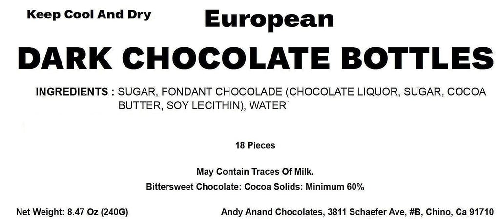 Andy Anand Gourmet Chocolate Liquor Cordials Bottles – European Dark Chocolate, Non-Alcoholic Liquor-Filled Assortment, 60% Cocoa Butter, Gift Box