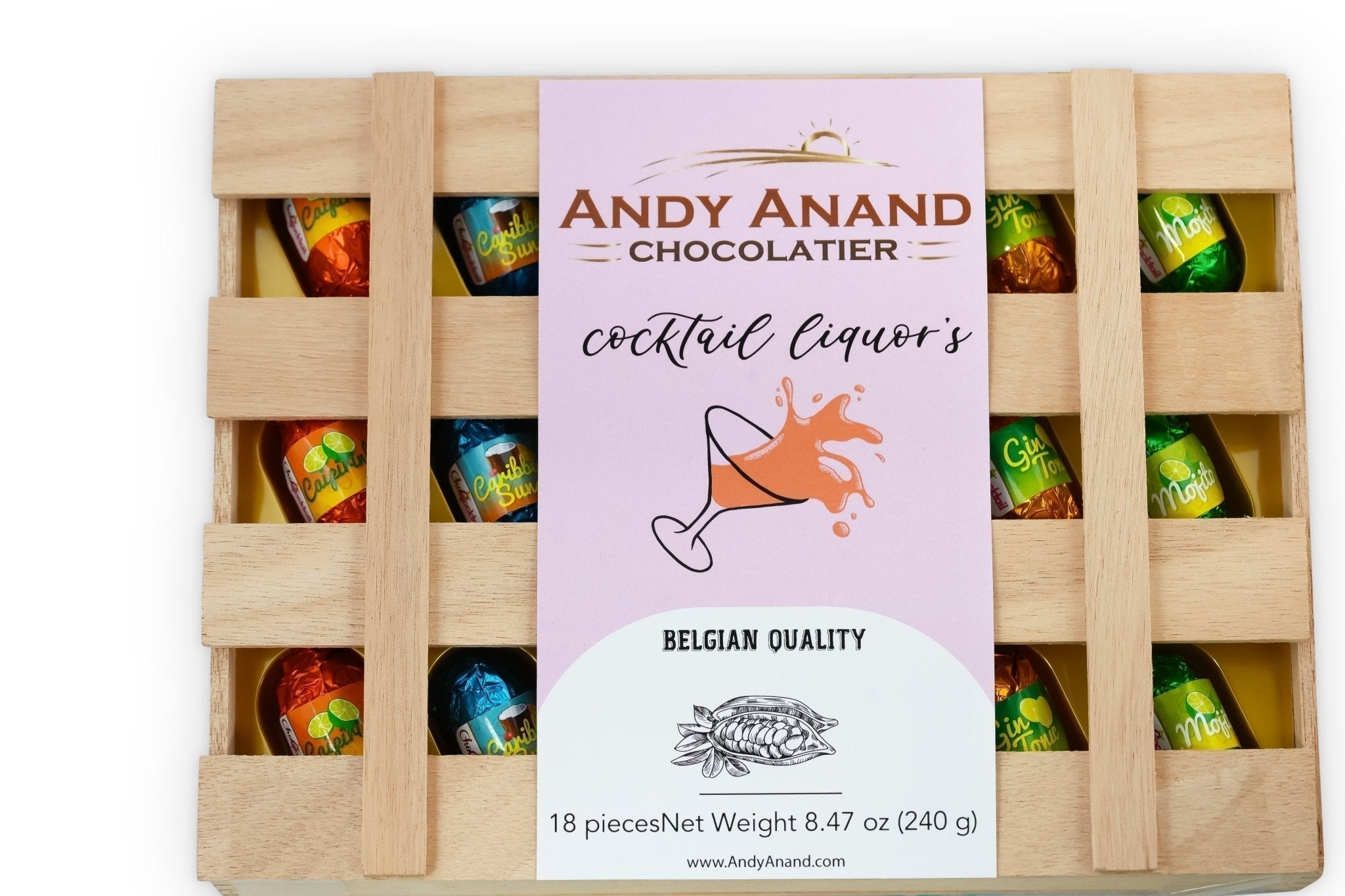 Andy Anand European Cocktail Flavored Dark Chocolate Bottles – 18 Pc Vegan 60% Cocoa (Mojito, Limoncello, Gin Tonic), 11.5 Oz Gift Box