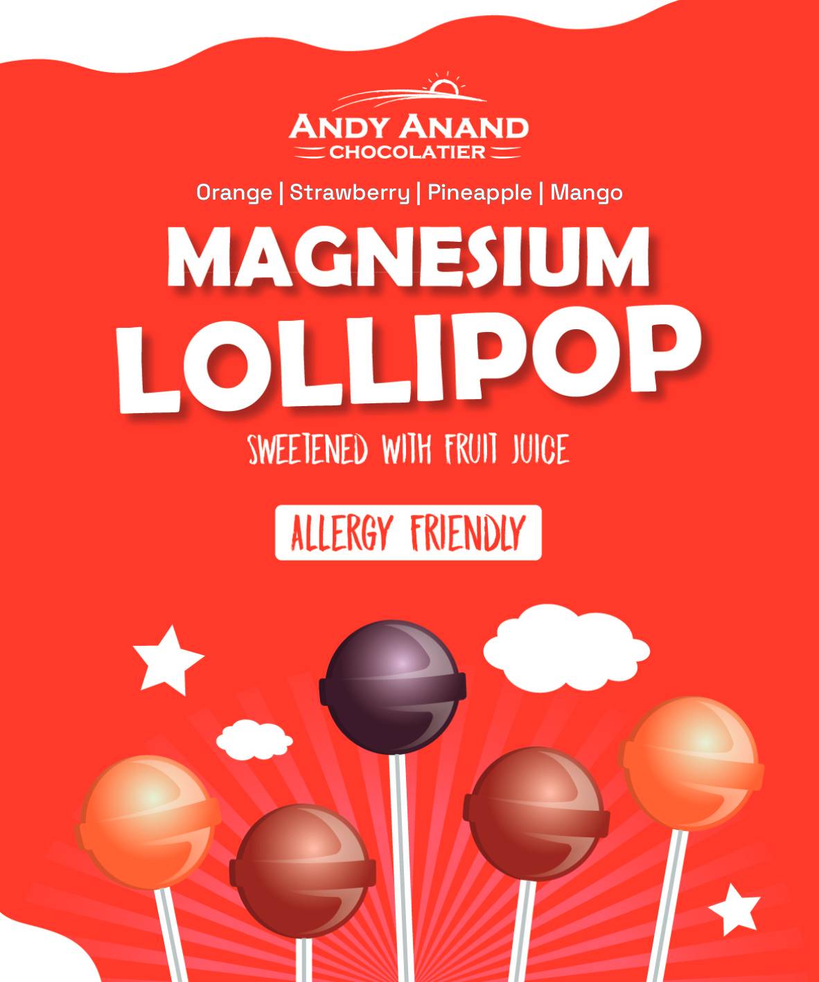 Andy Anand Magnesium Low Calorie Lollipops & Calming Magnesium Sweet & Calm Combo in fruit flavors Kids Magnesium Pops, 8.8 o
