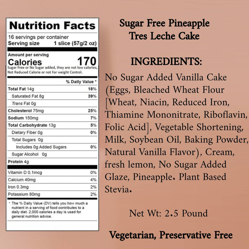 Andy Anand Tres Leche Cake Sugar Free Pineapple Celebration Dessert 2.5 lbs