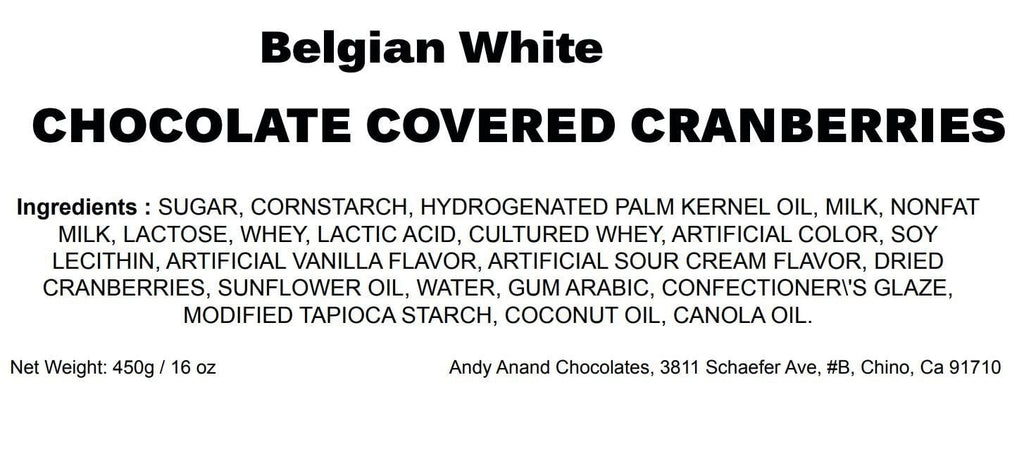 Andy Anand White Chocolate Cranberry - White Chocolate covered California Cranberries 1 lbs, Decadent Chocolates - Food & Bev
