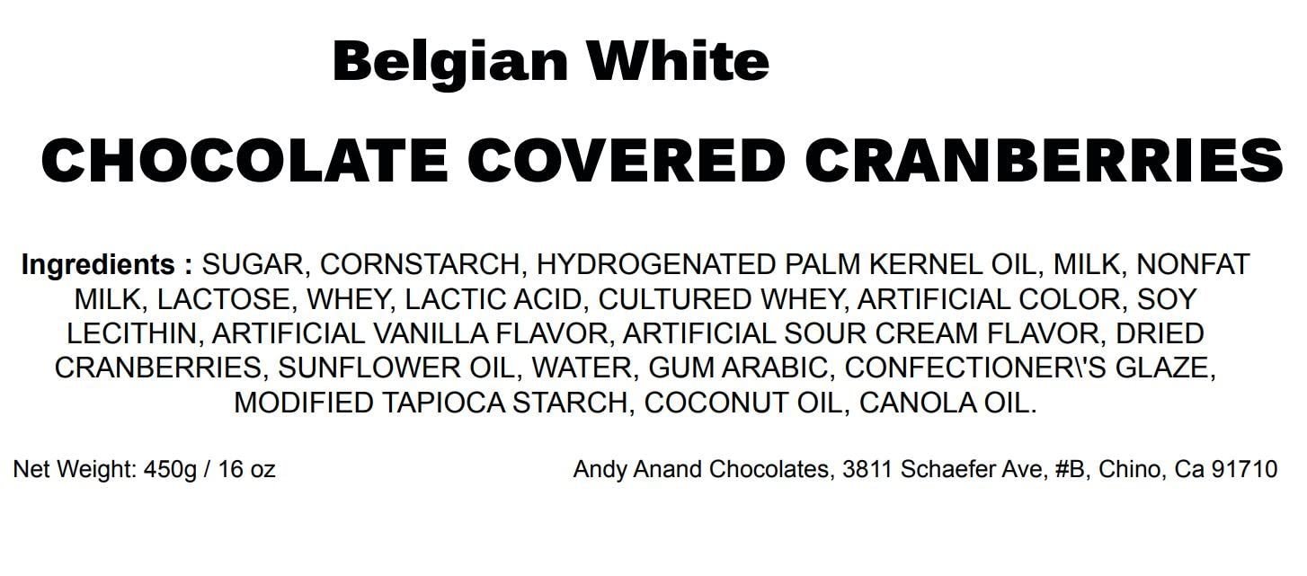 Andy Anand White Chocolate Cranberry - White Chocolate covered California Cranberries 1 lbs, Decadent Chocolates - Food & Bev
