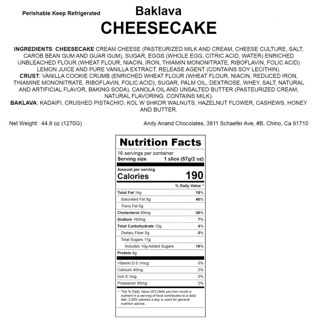 Andy Anand's Exquisite Baklava Cheesecake: Classic Cheese Cake: A Delicious Dessert Option for Any Occasion (9-inch, 2.8 lbs)