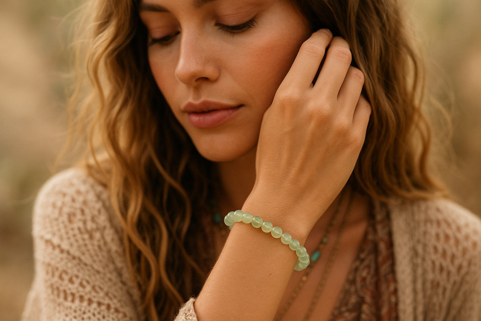 Prehnite Round Bead Bracelet - Unconditional Love