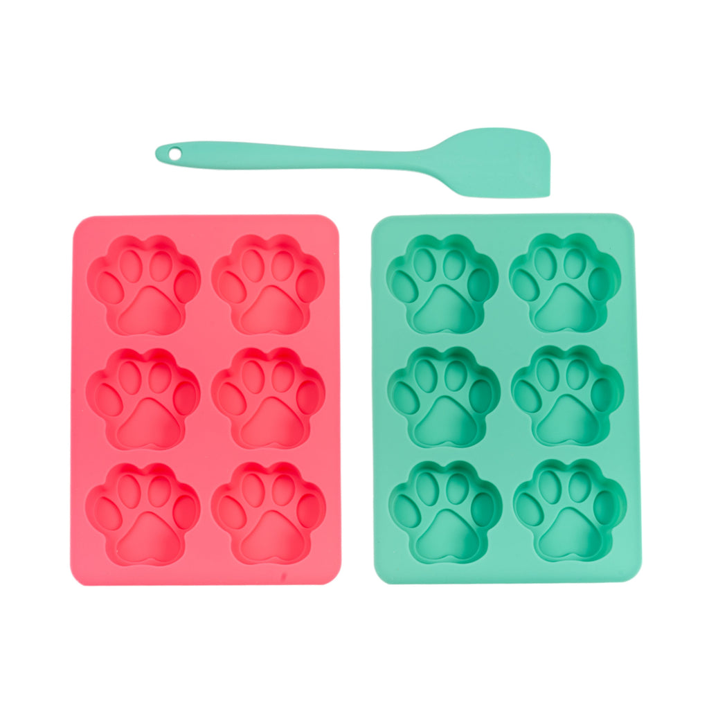 Country Living 3-Piece Silicone Baking Kit – Includes 2 Baking Trays (6-Cavity Paw Print Mold) & Spatula – for Homemade Dog Treats, Candy, Chocolate, and Ice Cubes