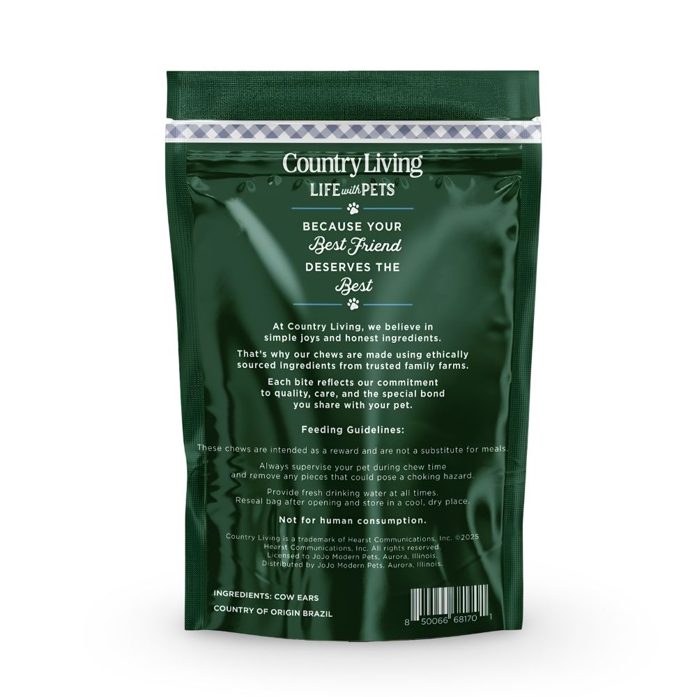Country Living Natural Cow Ears Dog Chews – 10 Count Bag – All-Natural, Single-Ingredient, Long-Lasting Dog Chews – High-Protein, Low-Fat, Rawhide-Free – Supports Dental Health
