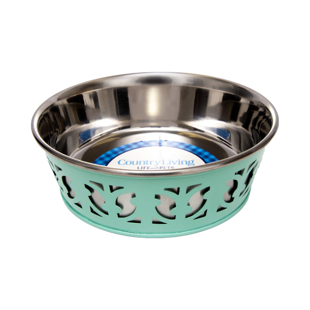 Country Living Set of 2 Stainless Steel Dog Bowls – Farmhouse Style, Ideal for Small to Medium Dogs