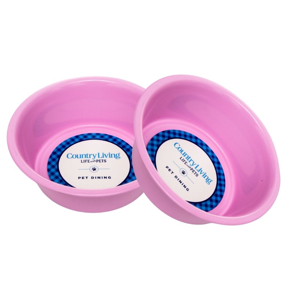 Country Living Set of 2 Coated Stainless Steel Heavy Dog Bowls - Ideal for Medium to Large Breeds