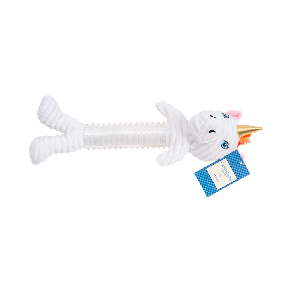 Country Living Thermoplastic Rubber Skinny Unicorn Corduroy Plush Dog Toy – with Squeaker & Crinkle Paper