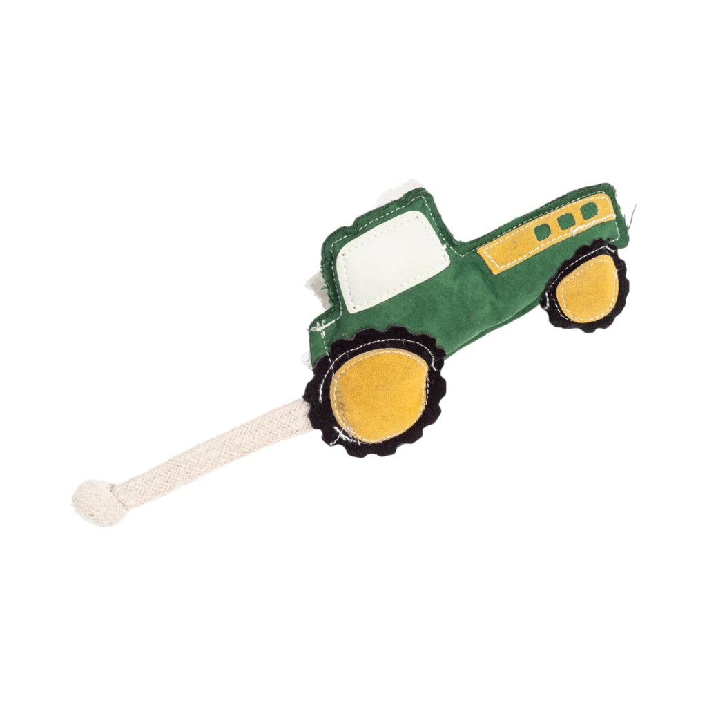 Country Living Faux Leather Green Tractor Dog Chew Toy, Durable, Safe and Non-Toxic