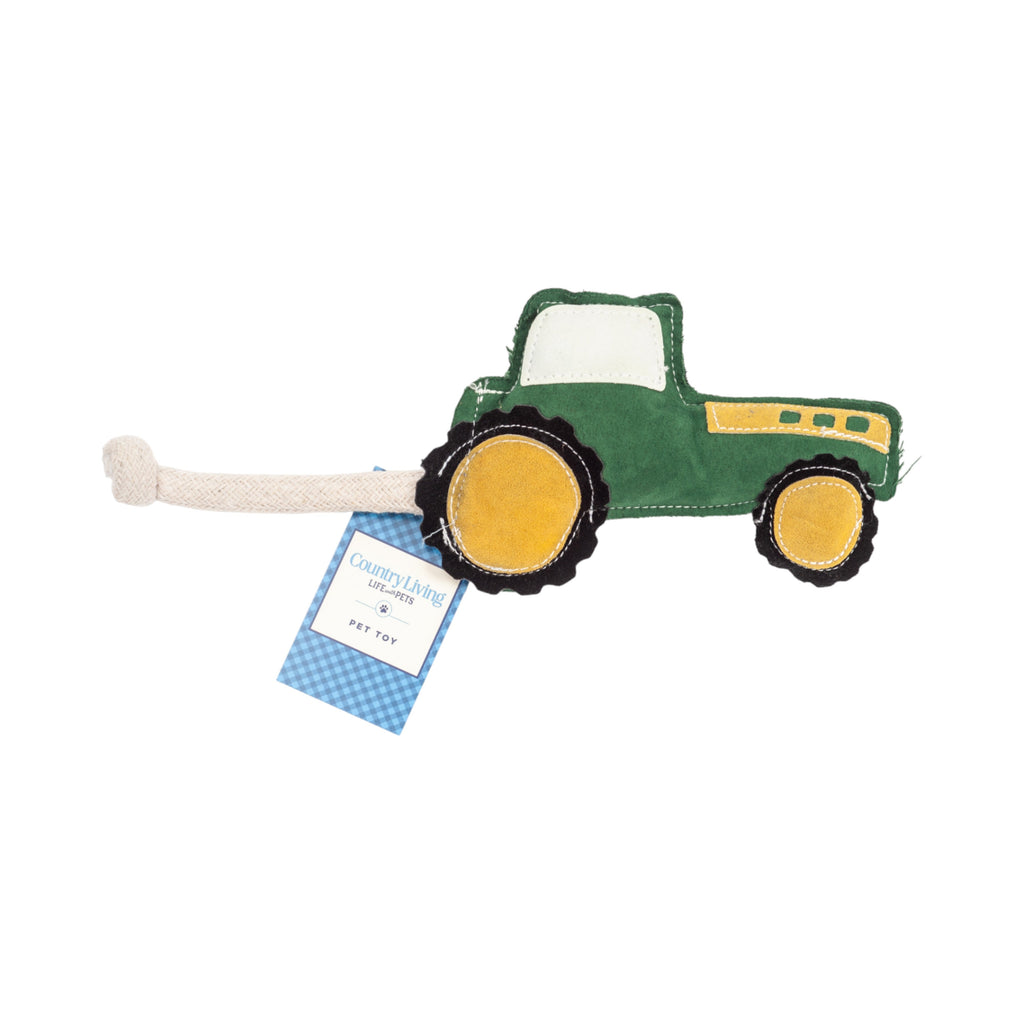 Country Living Faux Leather Green Tractor Dog Chew Toy, Durable, Safe and Non-Toxic