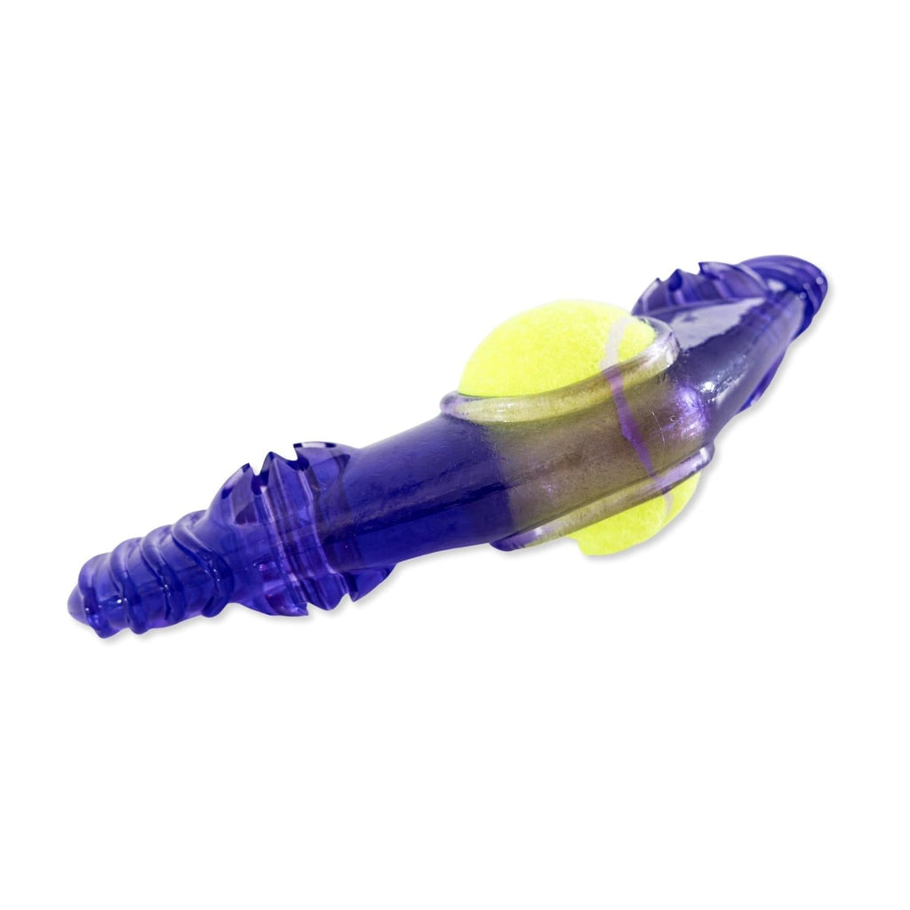TPR Boomerang Dog Chew Toy with Removable Squeaker Tennis Ball & Treat Fill