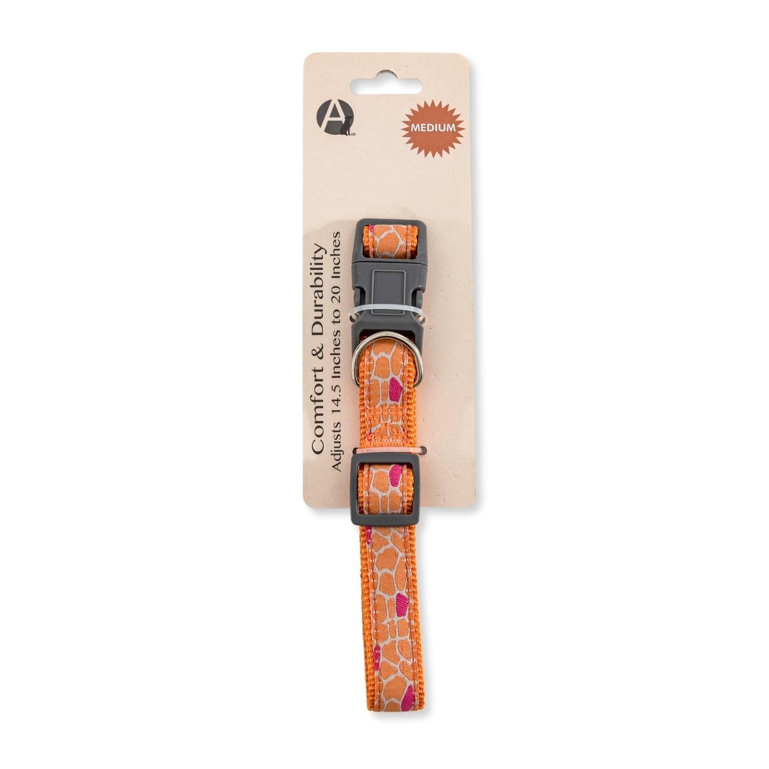 Nylon Dog Collar with Embroidered Giraffe Design/Animal Print, Secure & Adjustable Fit