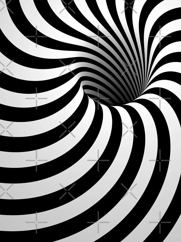 Optical Illusion Abstract Twisted Stripes Portal Geometry Pattern (Black/White)