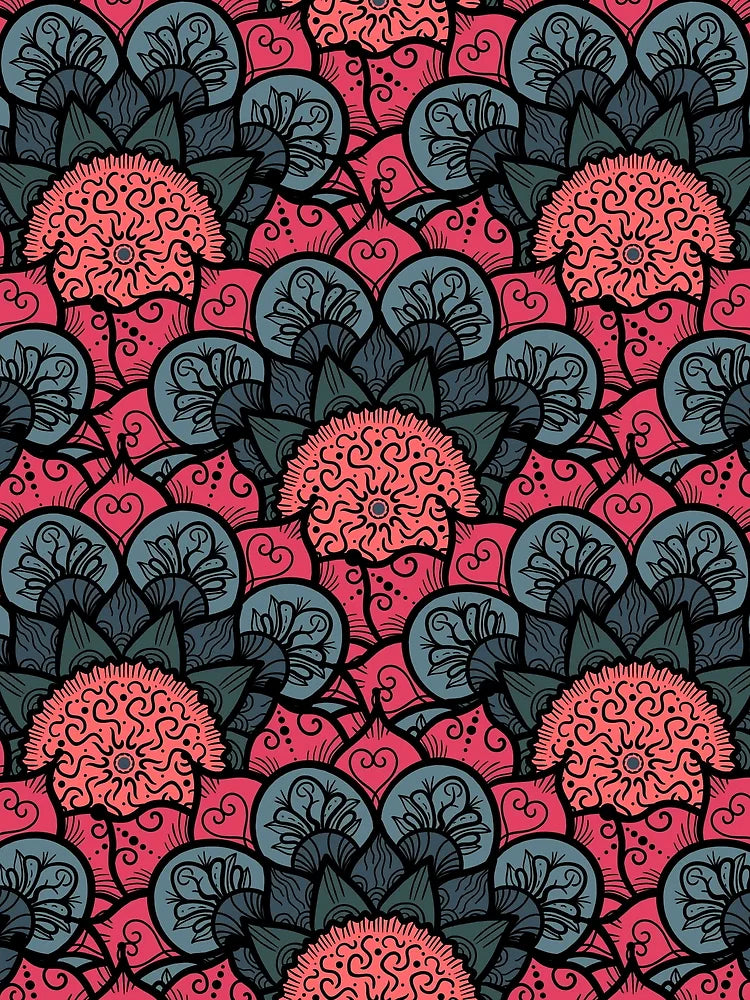 Red and Dark Blue Floral Turkish Ornament Art - Flower Pattern