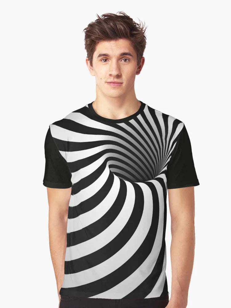 Optical Illusion Abstract Twisted Stripes Portal Geometry Pattern (Black/White)