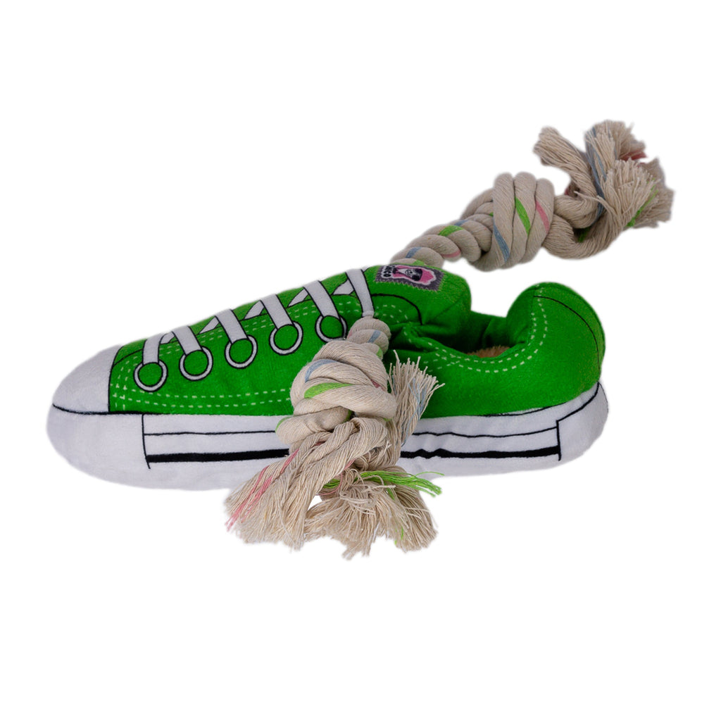 Squeaky Comfort Plush Sneaker Dog Toy – with Treat Compartment, Safe & Durable – Green