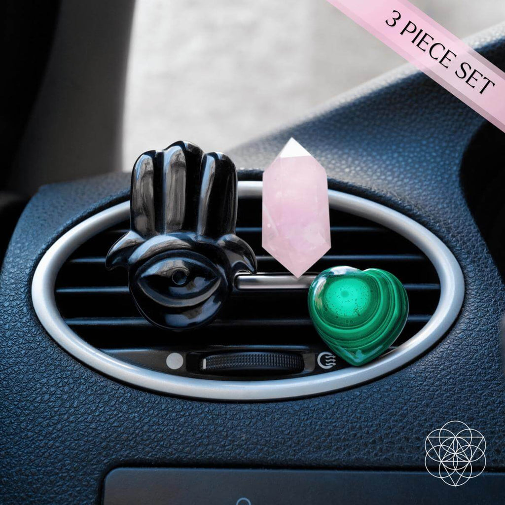 Hamsa Hand of Safe Travels: Aromatherapy Crystal Car Kit