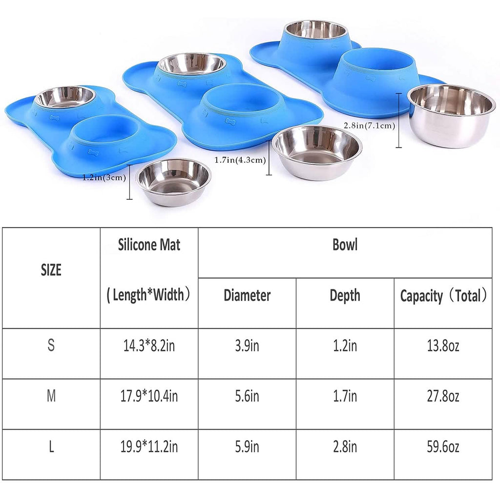 Hubulk 2 Stainless Steel Dog Bowl with No Spill Non-Skid Silicone Mat