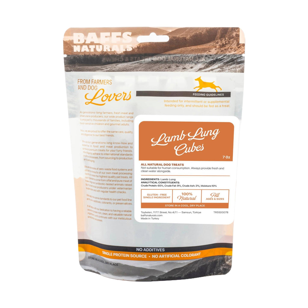 BAFFS NATURALS All-Natural Premium Lamb Lung Cubes – (7oz Bag)