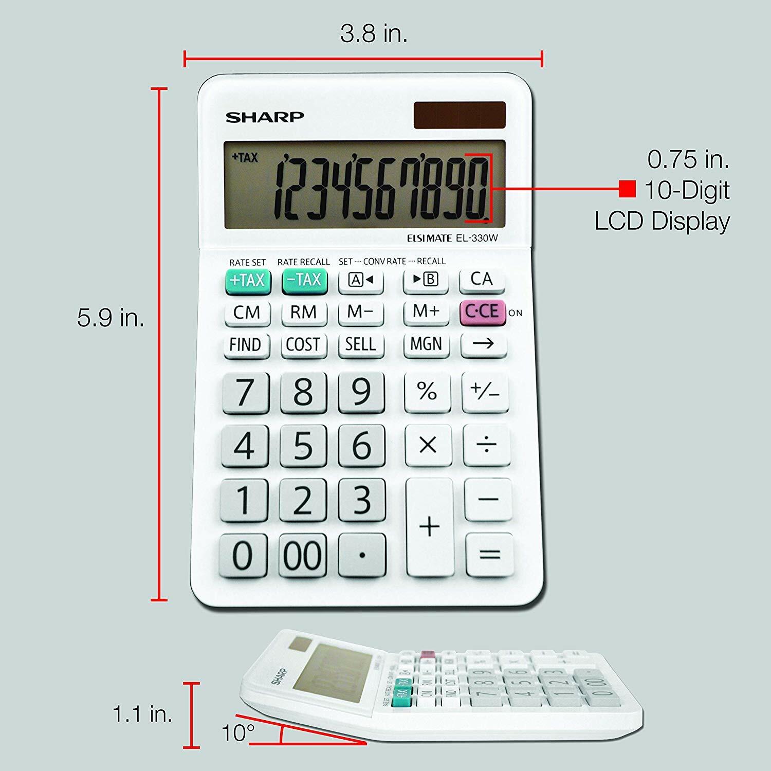 Sharp EL-330WB Calculator Dual Power Solar Battery 1 Pack New
