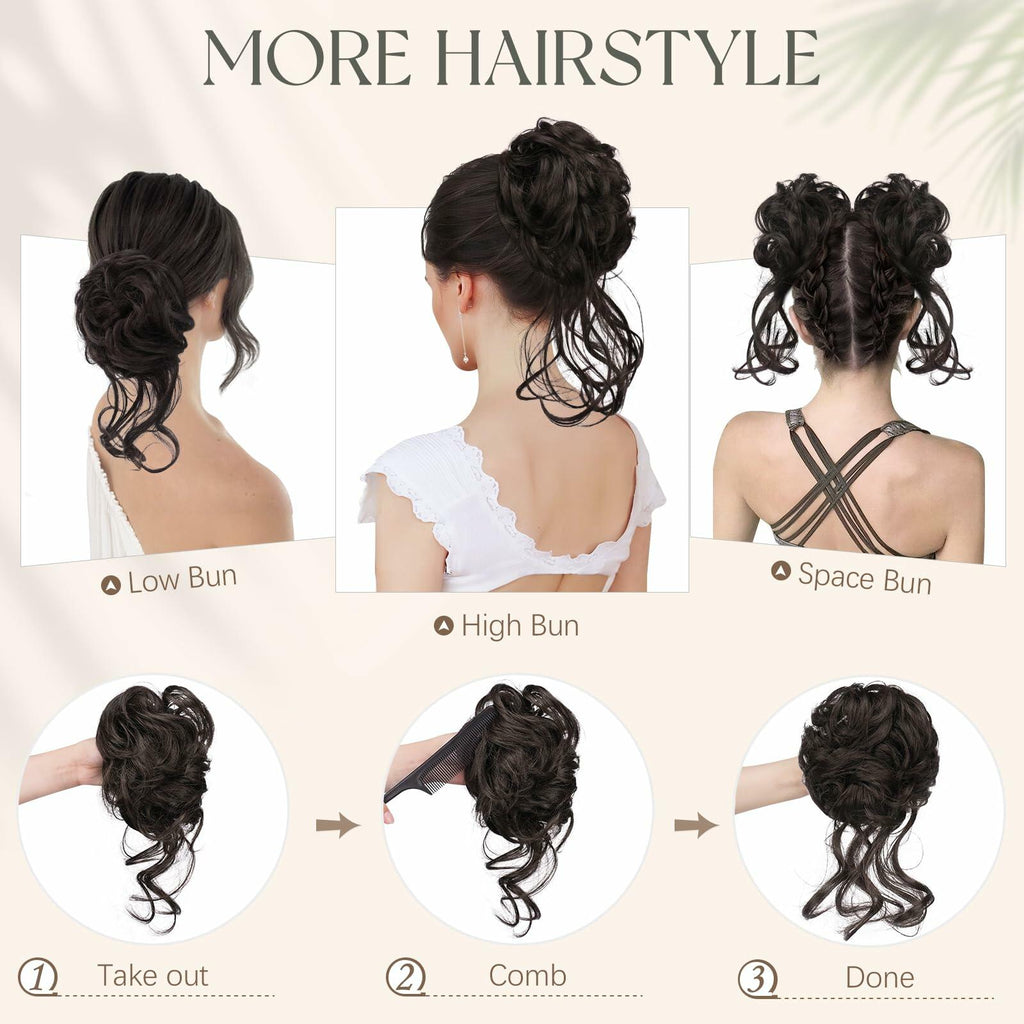 SOFEIYAN Synthetic Messy Bun Hair Piece Claw Clip Wavy Curly Extension