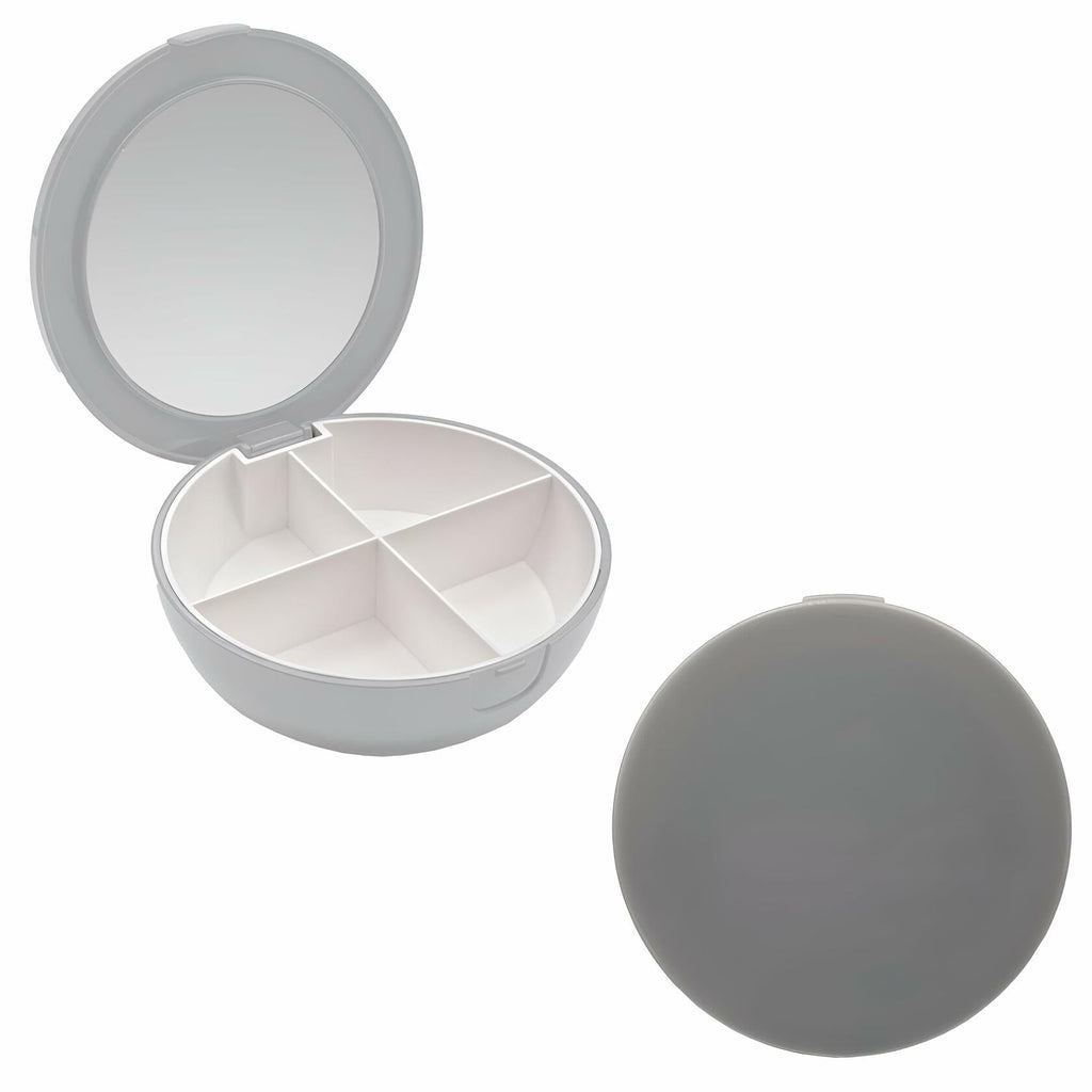 EZY DOSE Travel Pill Organizer Gray Compact Portable Medicine Case with Mirror