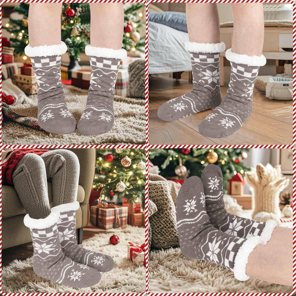 Kiddokids Women's Fuzzy Slipper Socks with Grippers Warm Cozy Fleece - One Size