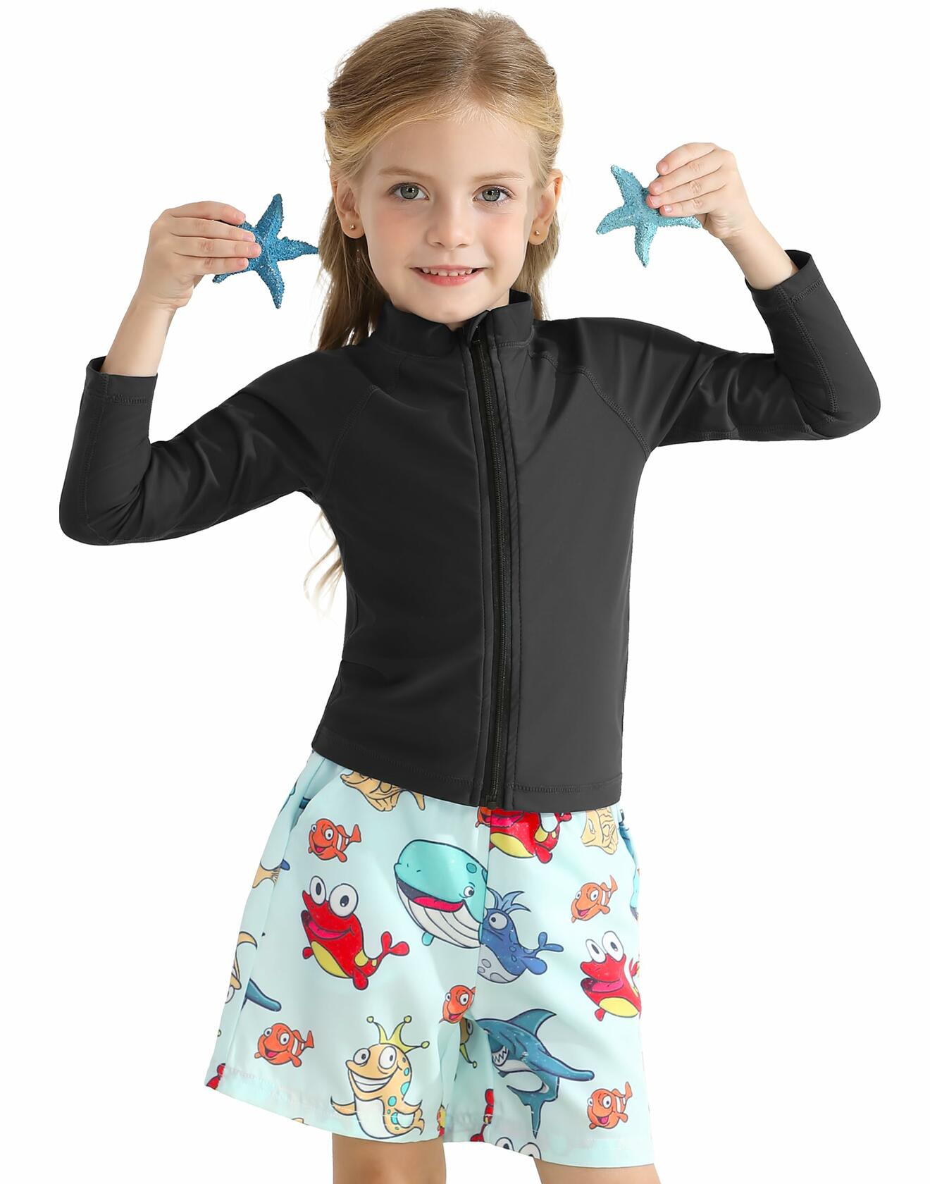 MIVEI Boys UPF 50+ Rash Guard Swim Shirt White Quick Dry Long/Short Sleeve Size