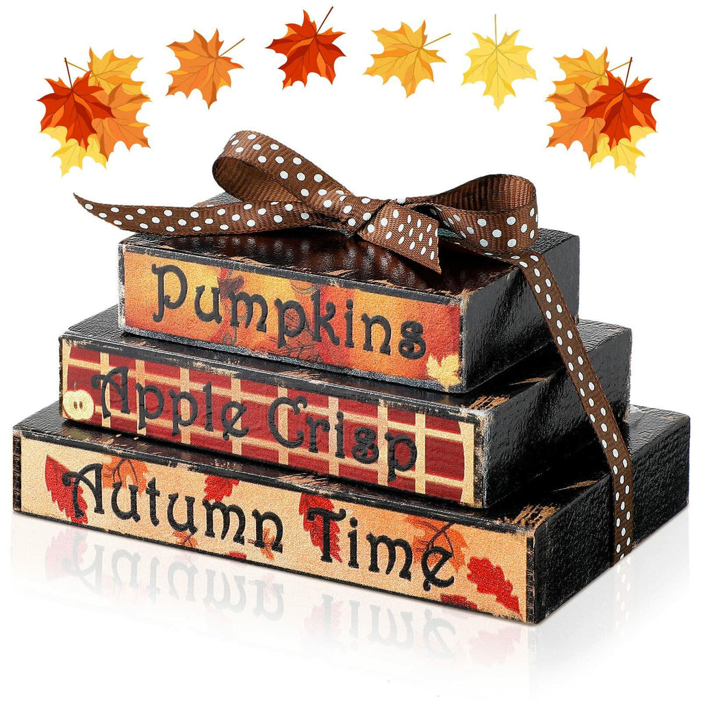Ferraycle Fall Tiered Tray Decor Mini Books Pumpkin Wood Sign Farmhouse
