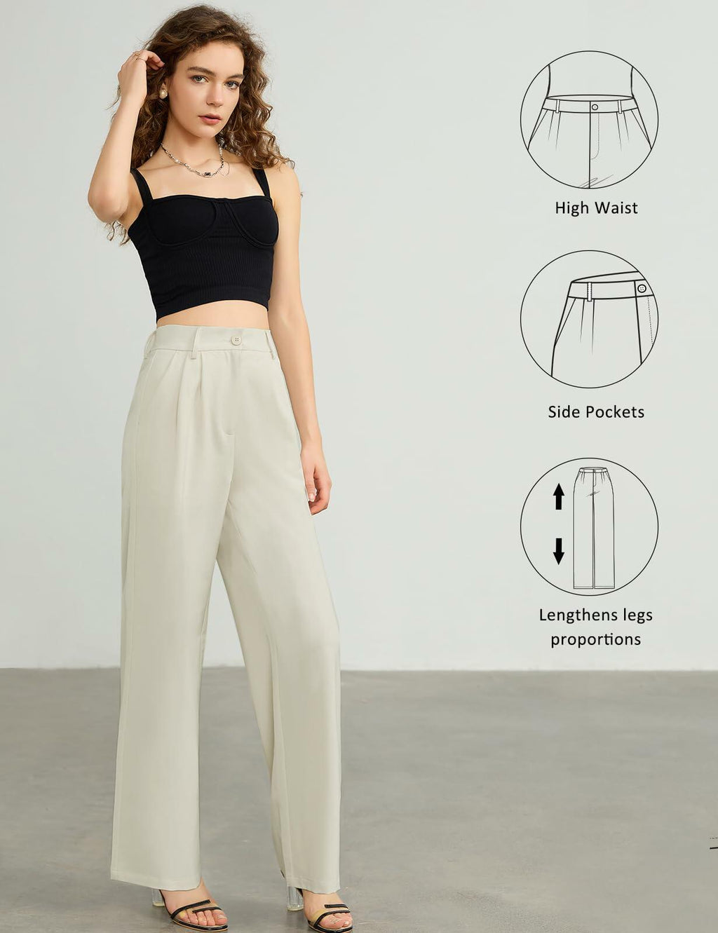 Tapata Wide Leg Pants Women Beige High Waist Casual Size 10
